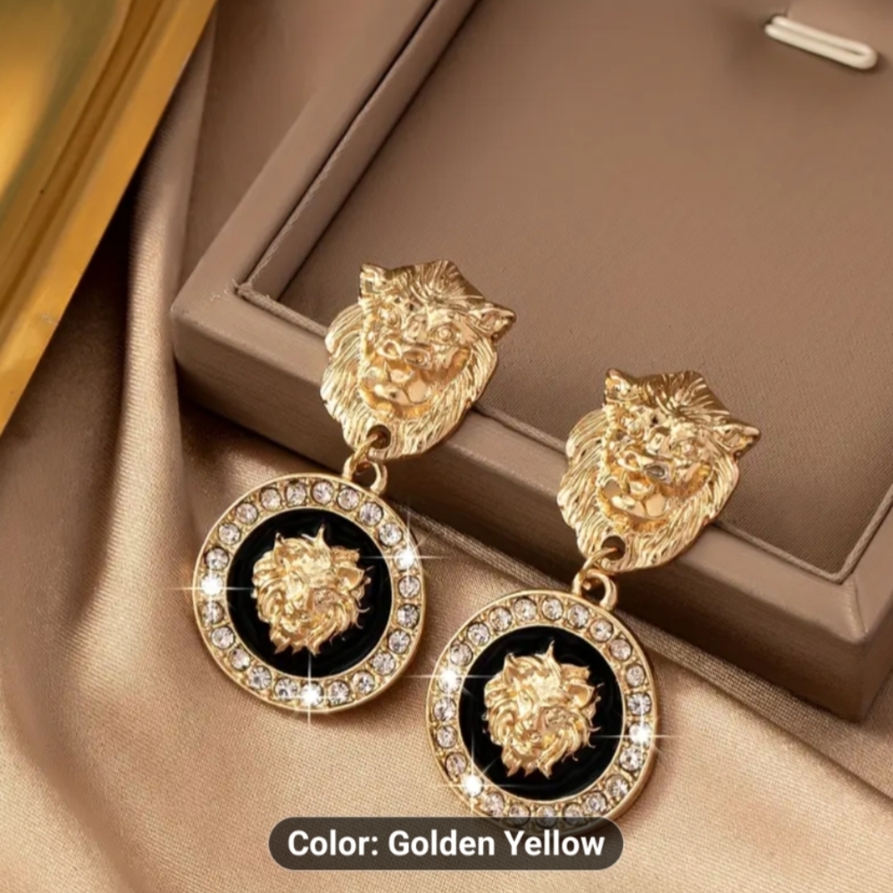 Elegant Gold Lion Head Earrings NIP
